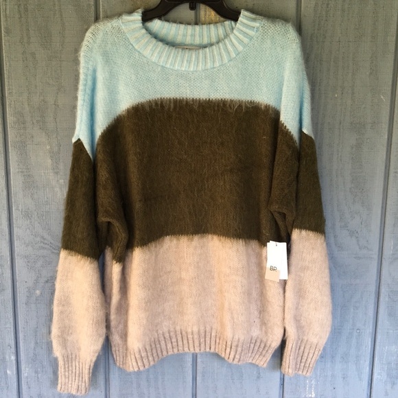 BP Nordstrom Oversize Brushed Stripe Sweater Top S Green Blue Colorblock Cozy - Picture 3 of 6